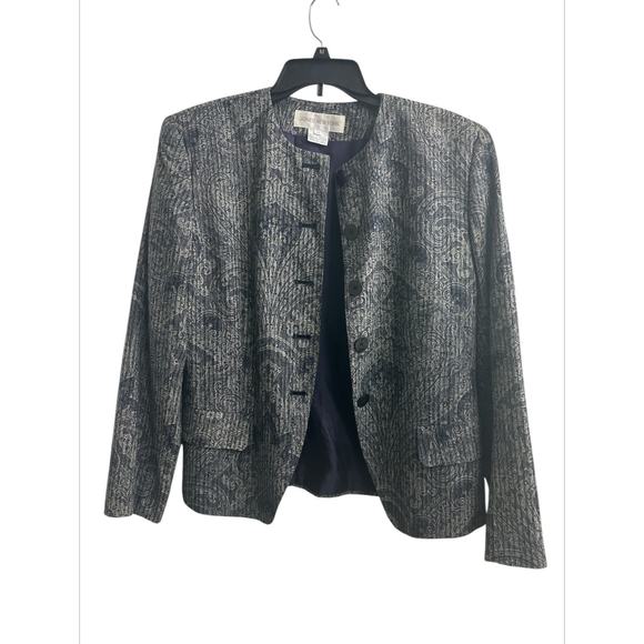 Vintage Jones New York Women’s Gray Paisley Print Buttoned Blazer Jacket Size 14 - Picture 9 of 11